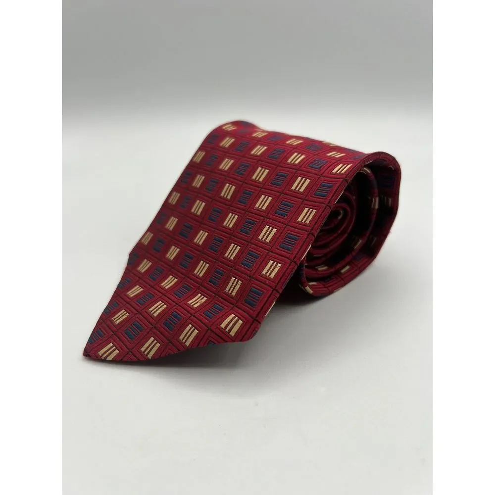JOS. A. BANK Men's Silk‎ Necktie ITALY Designer Geometric Red Multicolor